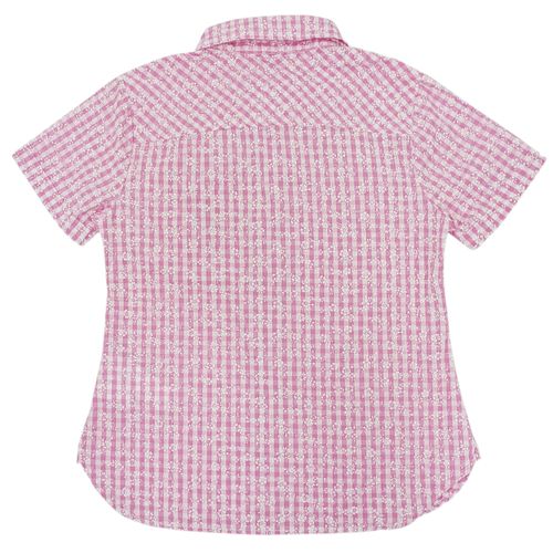 Blusa rosa casual cuadriculada con mangas cortas para mujer