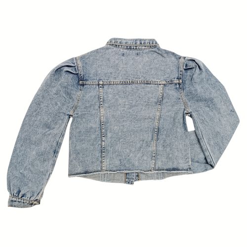 Chaqueta color azul claro lavado tipo denim puff para mujer
