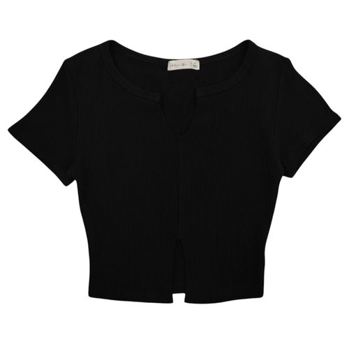 Camiseta cropped color negro con mangas cortas para mujer