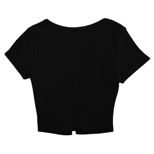 Camiseta cropped color negro con mangas cortas para mujer