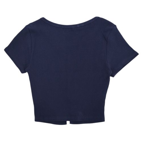 Camiseta cropped color azul oscuro con mangas cortas para mujer