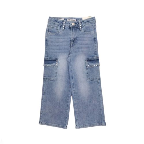 Wide leg jeans color azul claro lavado tipo cargo para niña