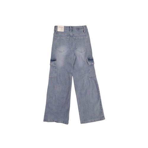 Wide leg jeans color azul lavado tipo cargo para niña