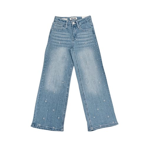 Wide leg jeans color azul lavado con estampado para niña