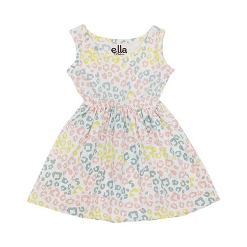 Vestido en multicolor desmangado de cuello redondo para niña