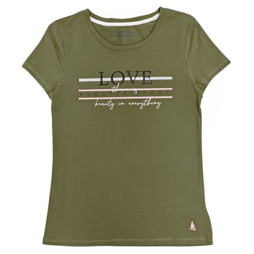 Camiseta color verde olivo de cuello redondo para mujer