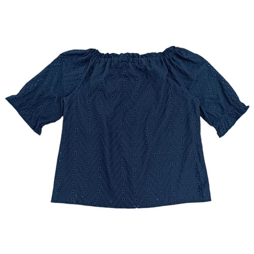 Blusa color azul tipo campesina calada para mujer