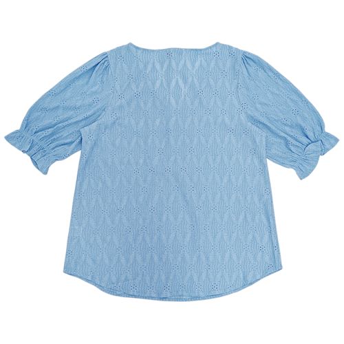 Blusa color celeste casual calada de mangas cortas para mujer