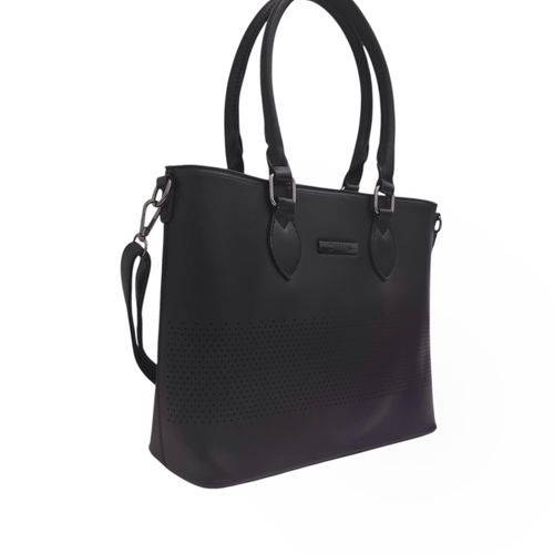 Cartera satchel color negro casual con textura para mujer