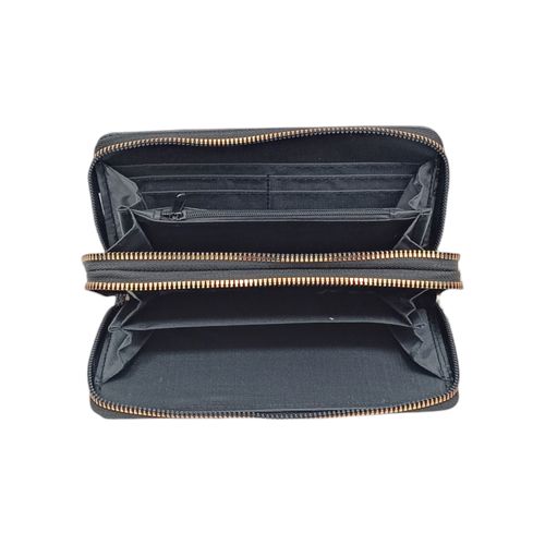 Billetera zip around color negro con doble compartimiento para mujer