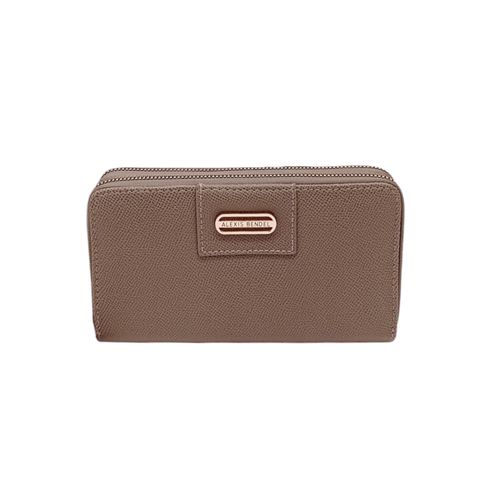 Billetera zip around color taupe con doble compartimiento para mujer