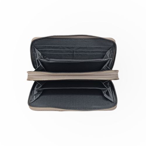 Billetera zip around color taupe con doble compartimiento para mujer