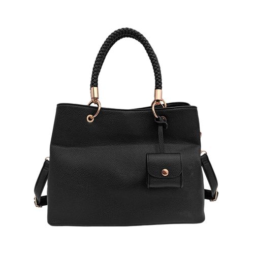 Cartera satchel color negro casual con textura para mujer