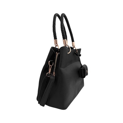 Cartera satchel color negro casual con textura para mujer