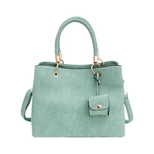 Cartera satchel color celeste casual con textura para mujer