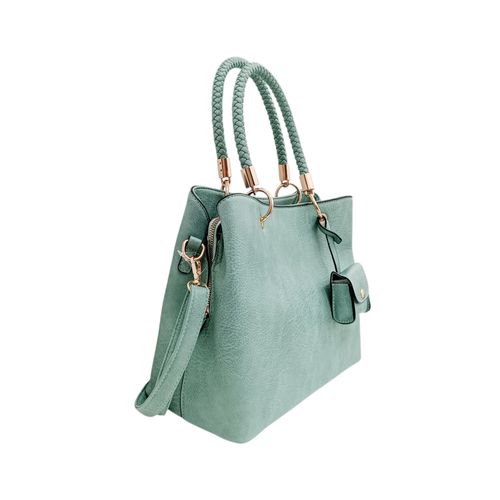 Cartera satchel color celeste casual con textura para mujer