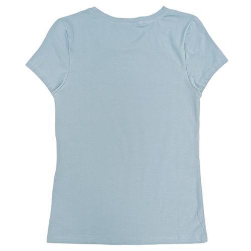 Camiseta color celeste de cuello redondo con detalle de lentejuelas para mujer