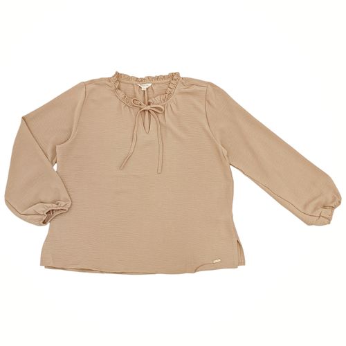 Blusa color beige estilo casual de mangas largas para mujer