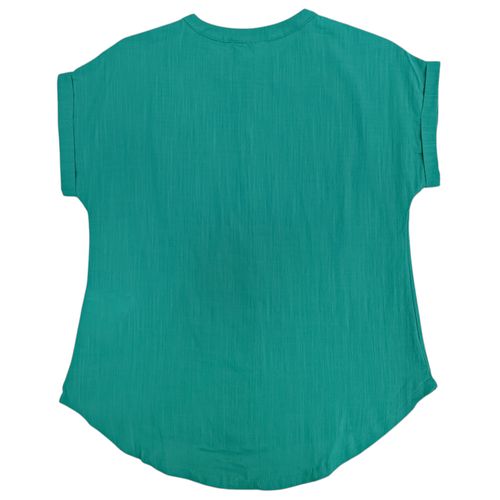 Blusa color verde estilo casual con cierre frontal de botones y mangas cortas para mujer