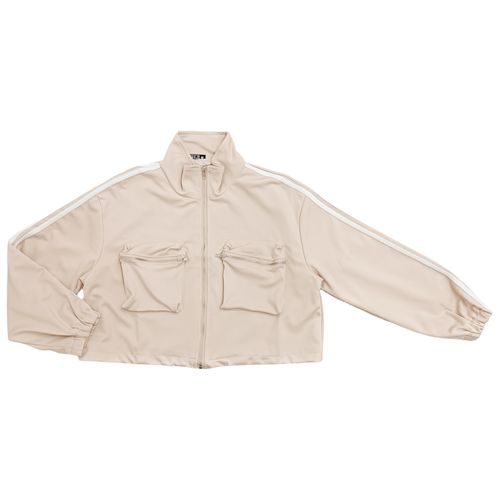 Chaqueta color beige estilo casual con cierre de zíper y mangas largas para mujer