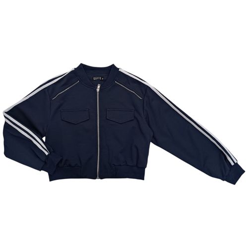 Chaqueta color azul estilo casual con cierre de zíper y mangas largas para mujer