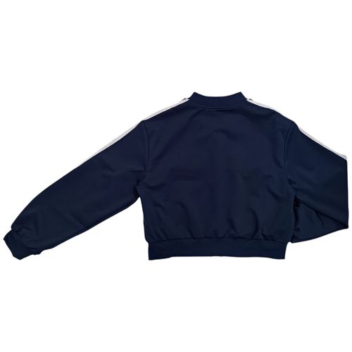 Chaqueta color azul estilo casual con cierre de zíper y mangas largas para mujer