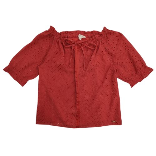 Blusa color rojo tipo campesina calada para mujer