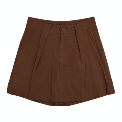 Falda short casual en color café con pinzas para mujer