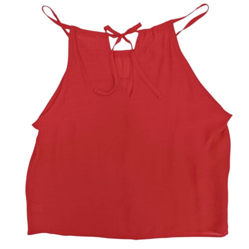 Blusa color rojo de tirantes con escote halter y laza en la espalda para mujer