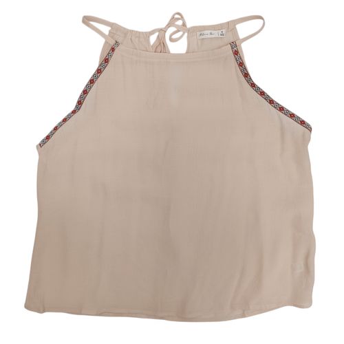Blusa color beige de tirantes con escote halter y laza en la espalda para mujer