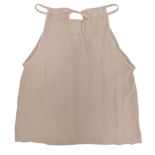 Blusa color beige de tirantes con escote halter y laza en la espalda para mujer