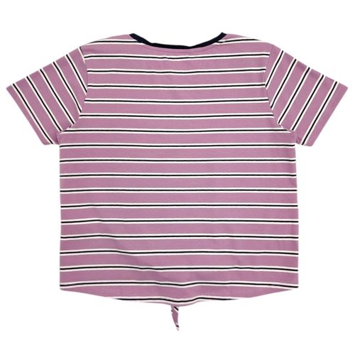 Camiseta color lila con diseño rayado de cuello redondo y mangas cortas para mujer