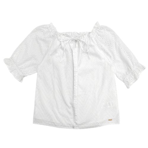 Blusa color blanco de estilo casual con mangas 3/4 abullonadas para mujer