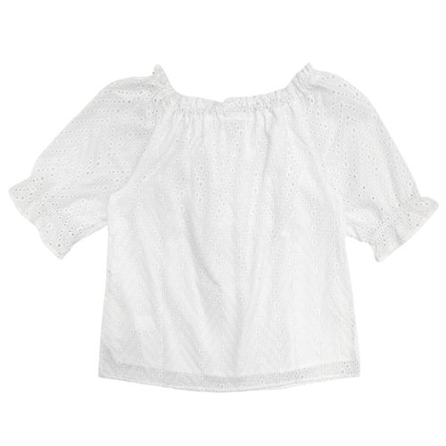 Blusa color blanco de estilo casual con mangas 3/4 abullonadas para mujer