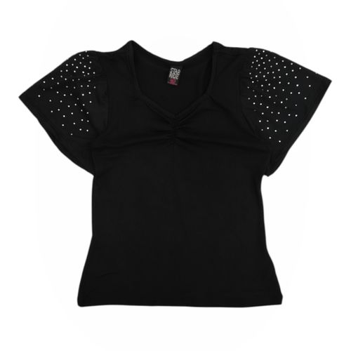 Blusa color negro de escote en V y mangas cortas con volantes para niña
