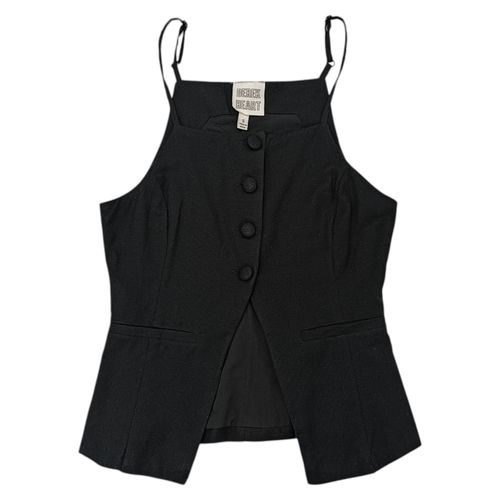 Blusa color negro tipo chaleco de tirantes y cierre frontal de botones para mujer