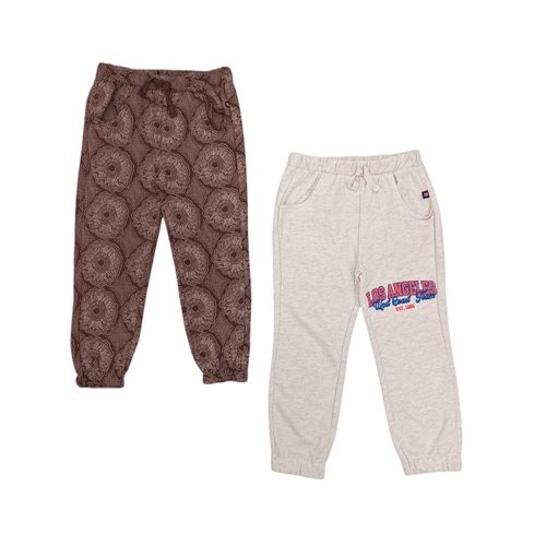 Pack de pants en tonos café y beige con diseño estampado para niña