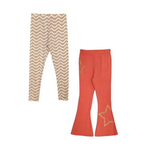 Pack de leggins en tonos beige y coral con diseño estampado para niña