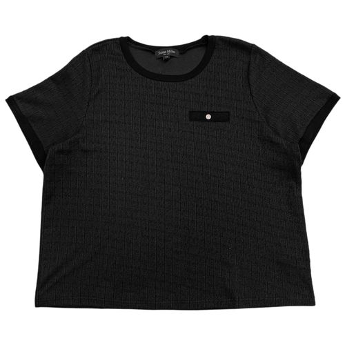 Blusa curvy color negra con cuello redondo y mangas cortas para mujer