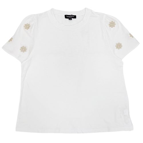 Blusa curvy color blanco con cuello redondo y mangas cortas para mujer