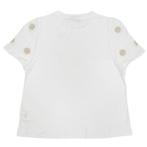 Blusa curvy color blanco con cuello redondo y mangas cortas para mujer