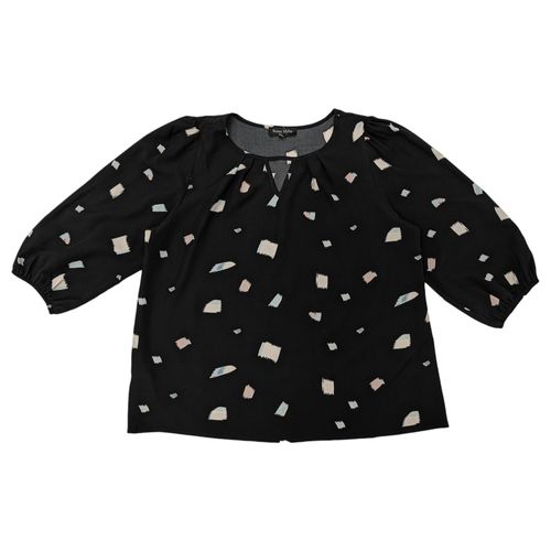 Blusa curvy color negro mangas 3/4 estampada para mujer