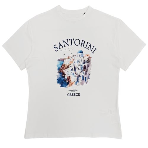 Camiseta curvy color blanco de cuello redondo con diseño estampado para mujer