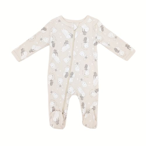 Pijama color ivory con estampado de mangas largas con piecitos para bebé niño