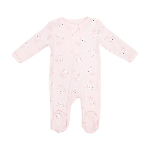 Pijama color rosa con estampado de mangas largas con piecitos para bebé niña