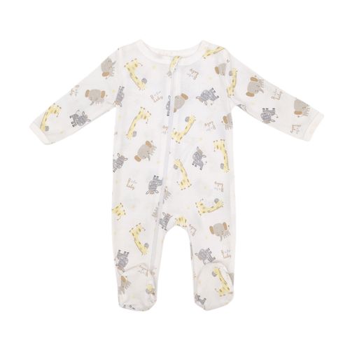 Pijama color blanco con estampado de mangas largas con piecitos para bebé niño