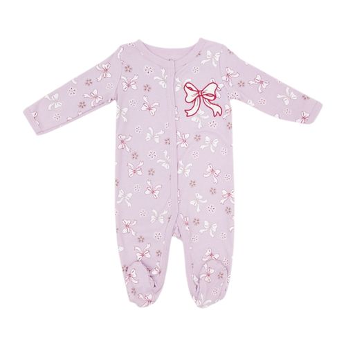 Pijama color lila con estampado de mangas largas con piecitos para bebé niña