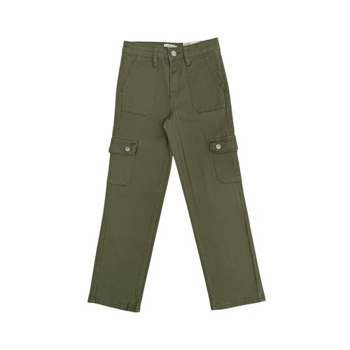 Straight jeans cargo en color verde sólido para niña