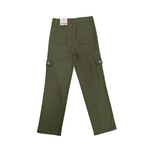 Straight jeans cargo en color verde sólido para niña