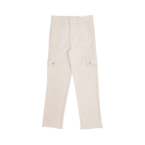 Straight jeans cargo en color beige sólido para niña